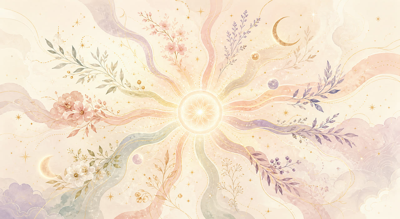 数字と星、花々がめぐる誕生日占いのイラスト