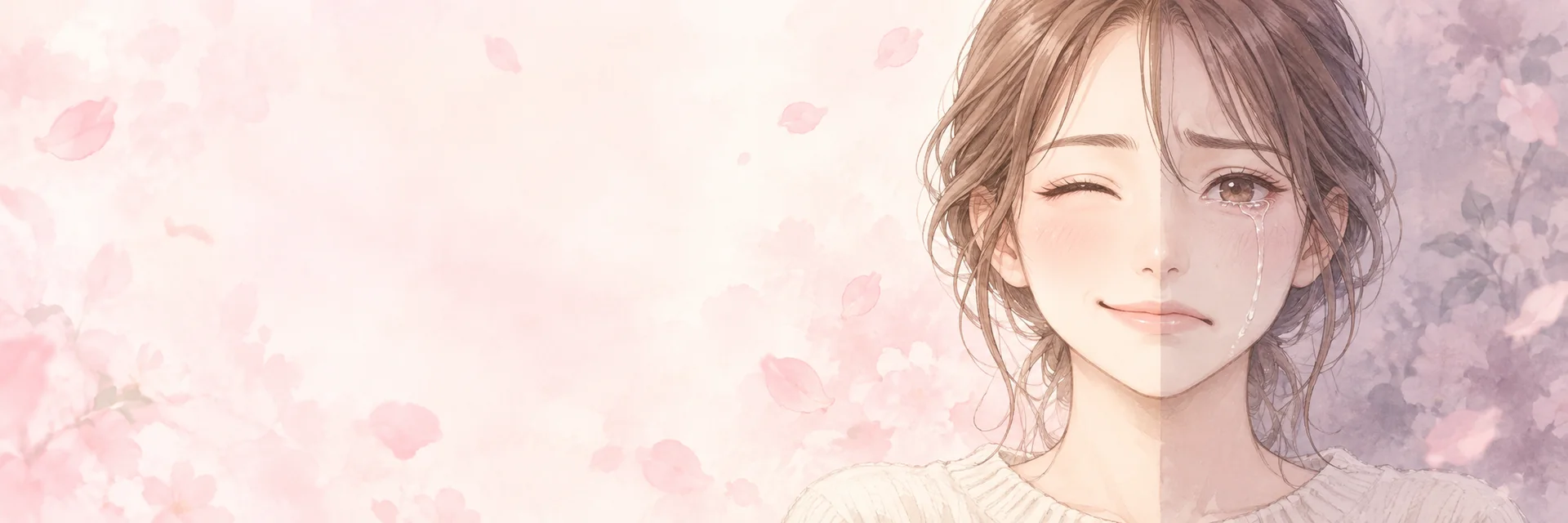 笑顔と泣き顔の二面性を表す女性のイラスト
