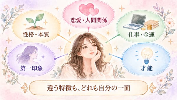 3つの数字と太陽星座の特徴を場面ごとに重ねて読む図