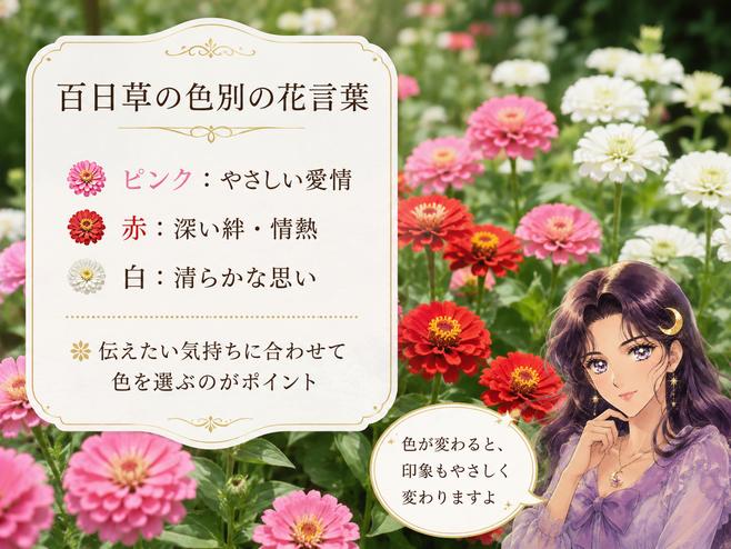 百日草(ヒャクニチソウ)の花言葉は？ジニアの色別やスピリチュアルな