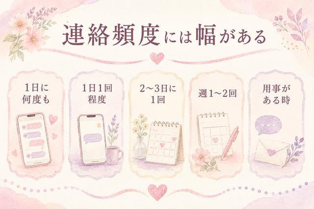 カップルのLINE頻度には毎日から数日おきまで幅があることを示す図解