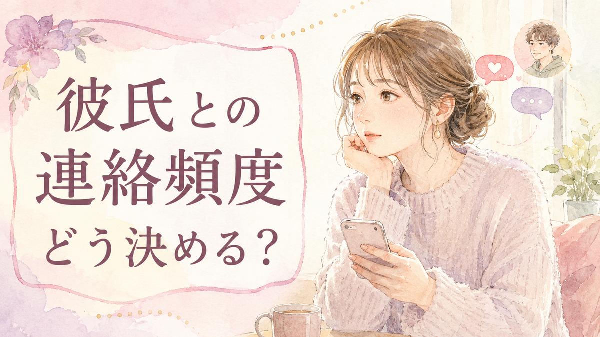 スマートフォンを手に彼氏との連絡頻度について考える女性のイラスト
