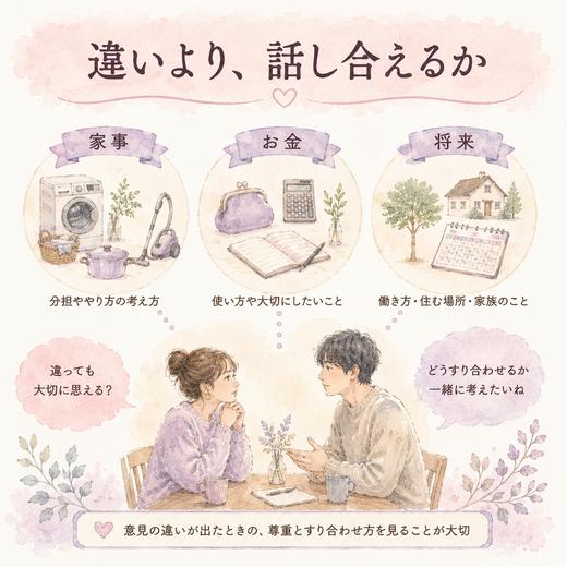 家事とお金と将来についてカップルの価値観を整理した図