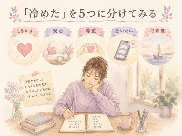 彼氏への気持ちを五つの視点に分けて整理する図