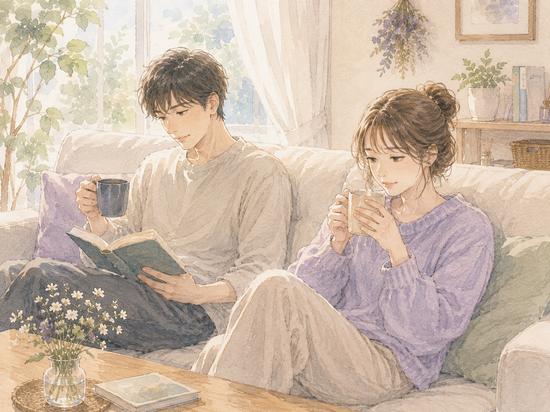 会話は少なくても穏やかに一緒に過ごすカップル