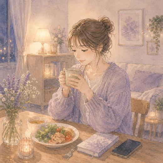 スマートフォンを伏せて自分の時間を過ごす女性