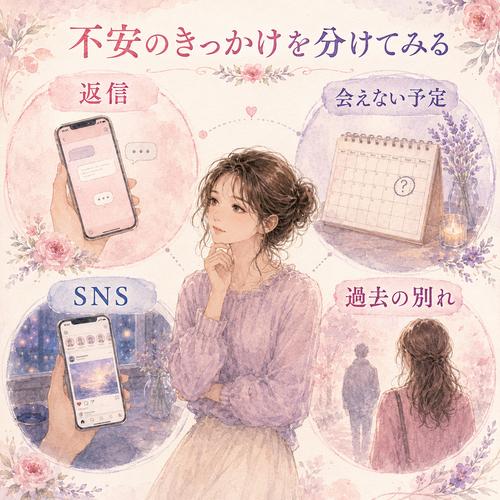 恋愛の不安が強くなる四つのきっかけを整理した図解