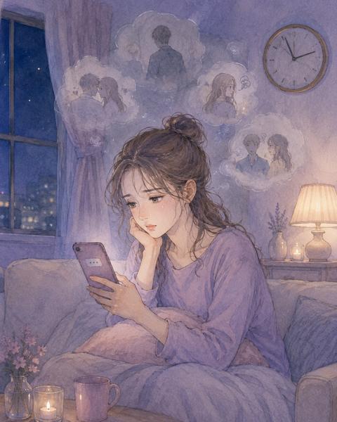 夜に返信を待ちながらスマホを何度も確認してしまう女性