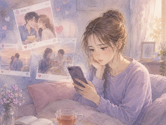 SNSで仲の良いカップルの投稿を見て自分たちと比べてしまう女性