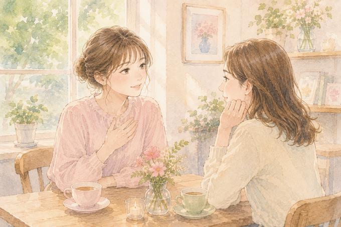 信頼できる友人に気持ちを話して少し安心している女性