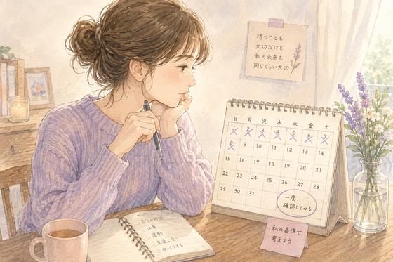 カレンダーを見ながら彼氏を待つ期限を考える女性