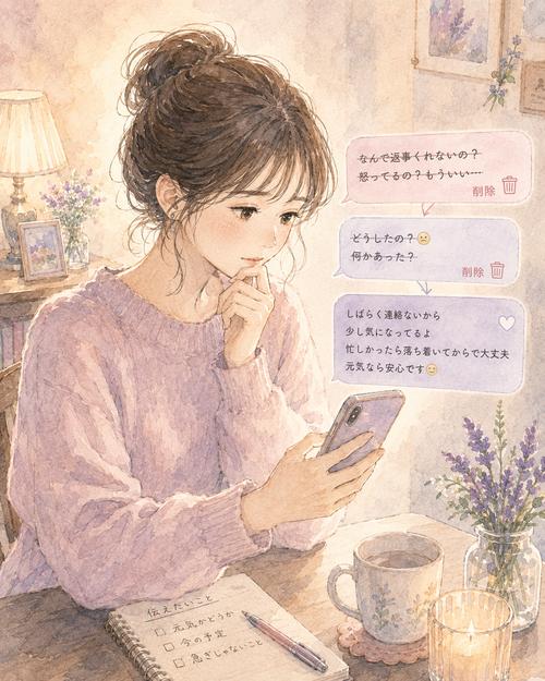 彼氏への追いLINEを送る前に文面を考える女性