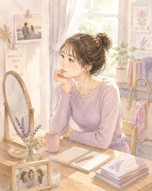 恋人との時間を振り返りながら自分らしくいられているか考える女性