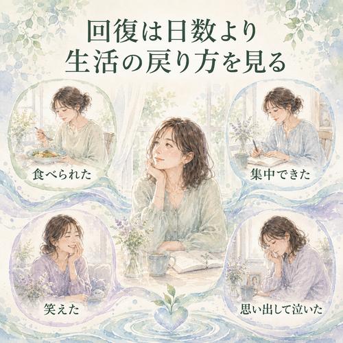 失恋からの回復を生活へ戻れる時間の増加で見る図解