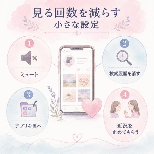 元恋人のSNSを見る回数を減らす設定をまとめた図解
