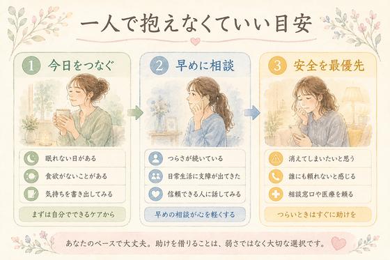 失恋後のつらさに応じた相談の目安を三段階で示す図解