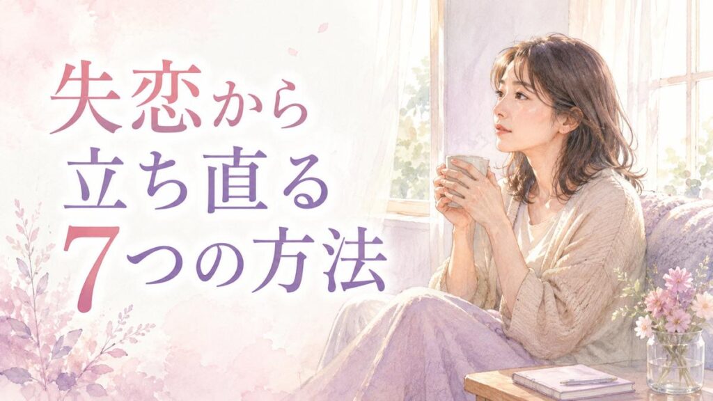 失恋後に窓辺で静かに過ごしながら少しずつ日常を取り戻そうとする女性のイラスト