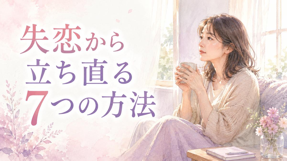 失恋後に窓辺で静かに過ごしながら少しずつ日常を取り戻そうとする女性のイラスト