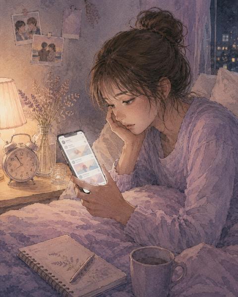 夜に元彼のSNSを何度も確認してしまう女性