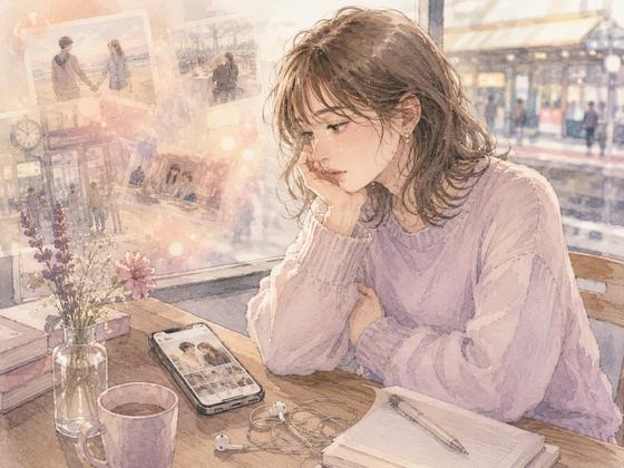 昔の写真と音楽をきっかけに元彼との思い出がよみがえる女性
