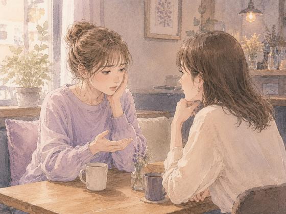 友人に元彼へのつらい気持ちを話す女性