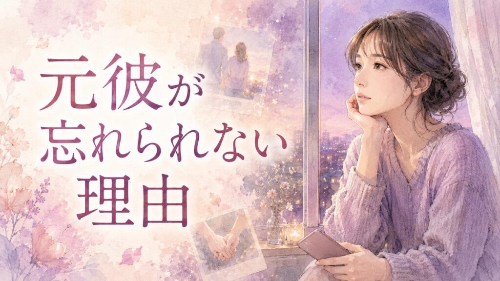 元彼を思い出しながら窓辺で静かに考える女性のイラスト