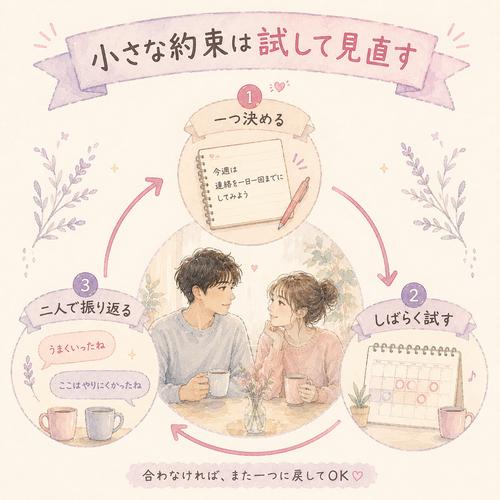 仲直り後に小さな約束を一つ試して振り返る循環の図