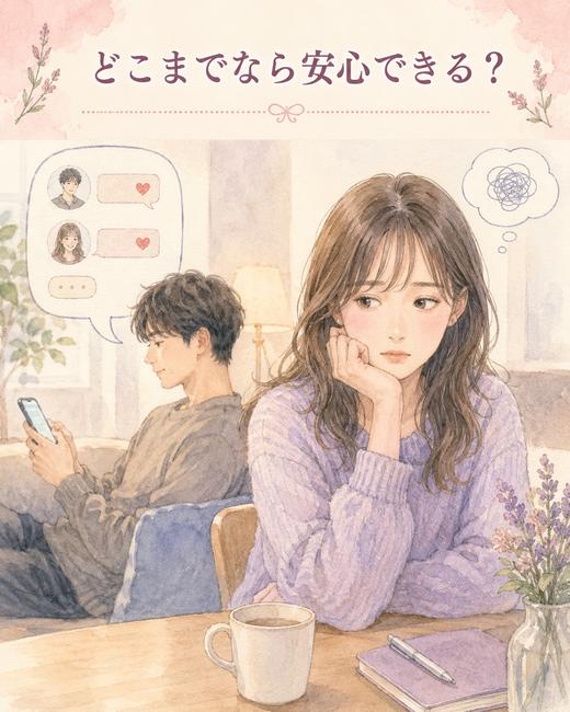 異性の友人との交流について不安を感じる女性のイメージ
