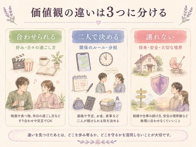 価値観の違いを三つに分類する判断図