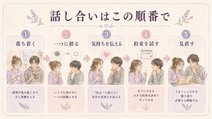 喧嘩後の話し合いを進める順番を示した図