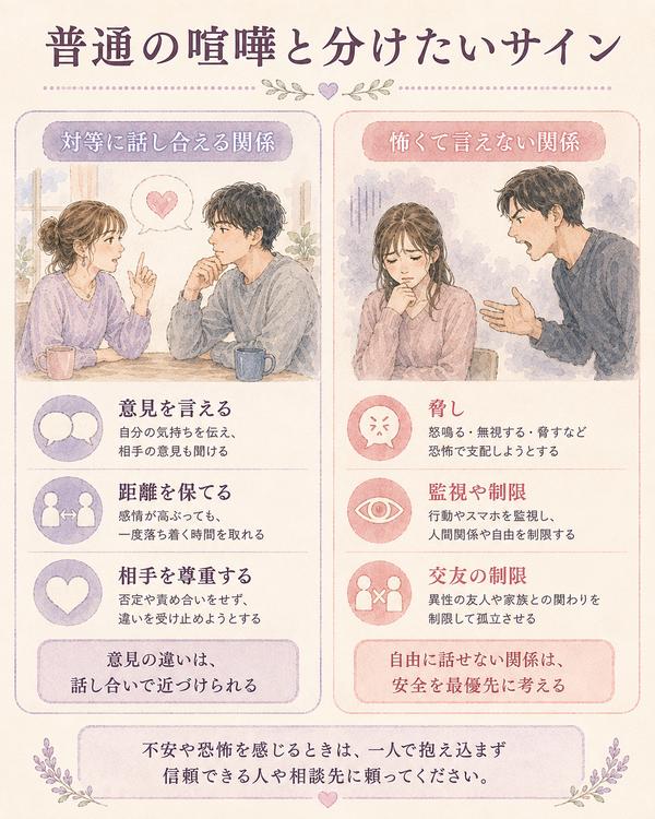 対等な喧嘩と恐怖を伴う関係の違いを示した比較図