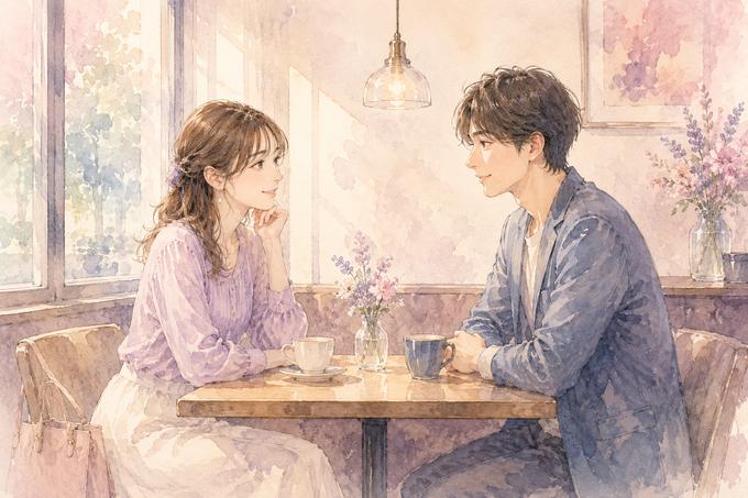 落ち着いたカフェで自然に会話を楽しむ付き合う前の男女