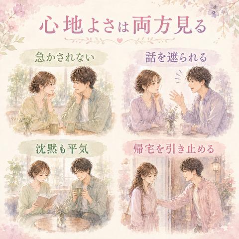 付き合う前のデートで安心と違和感の両方を振り返る比較図