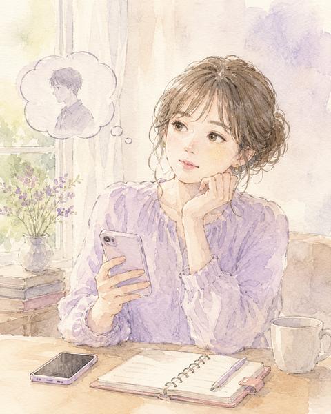いつも自分からデートに誘っていることに気づきスマートフォンを置いて考える女性