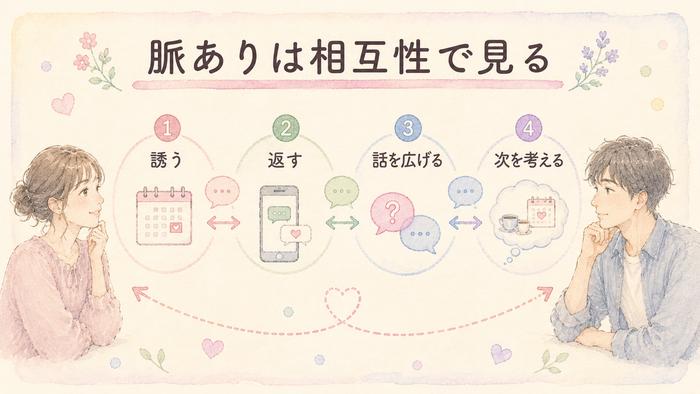 付き合う前の脈ありを四つの相互的な行動から見る図