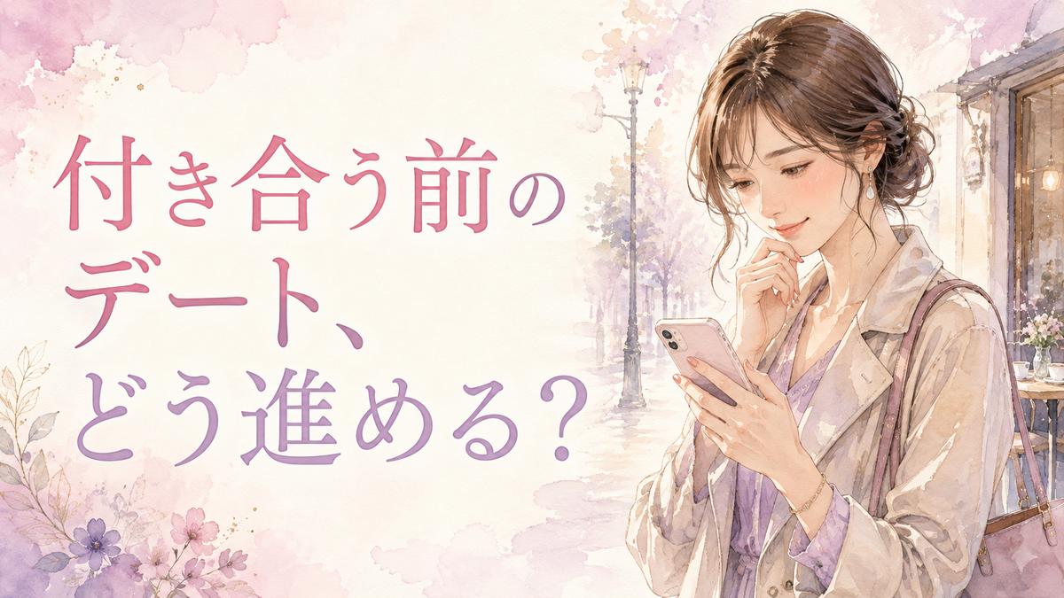 付き合う前のデートを楽しみにしながらスマートフォンを見て微笑む大人の女性