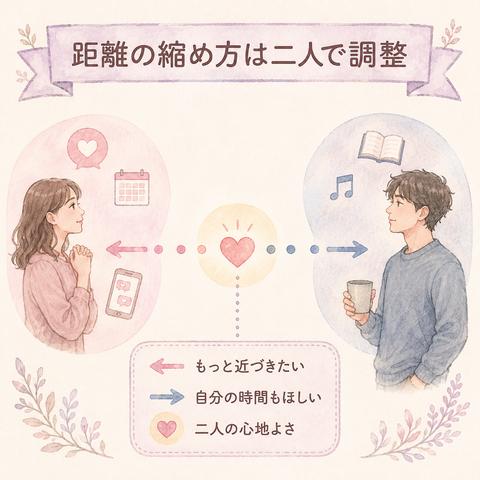 恋人同士の距離を縮める速度の違いを示した図