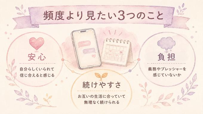 LINEや会う頻度を安心と負担と継続の3軸で考える図