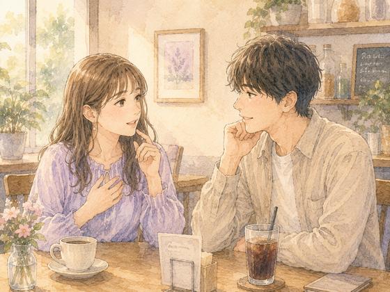 カフェで呼ばれ方や距離感について笑顔で話すカップル