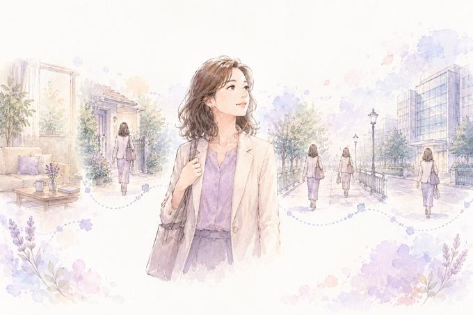 職場と自宅を往復する同じ生活動線の中で過ごす女性