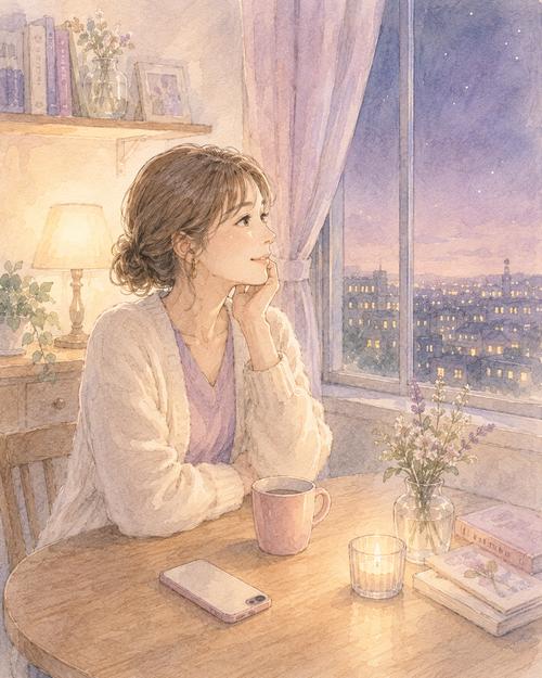 夜の部屋でスマートフォンを置き、自分の時間を静かに取り戻す女性