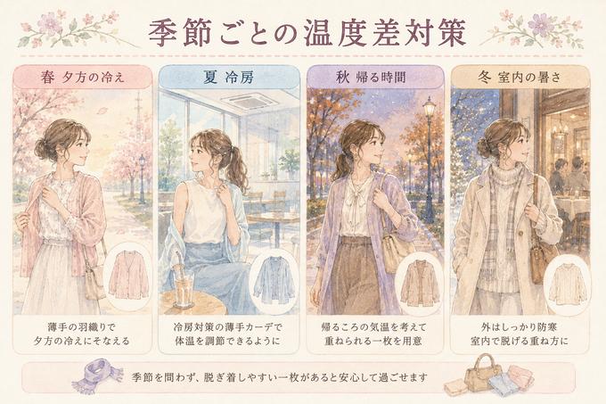 春夏秋冬の初デート服で気をつける温度調節の図解