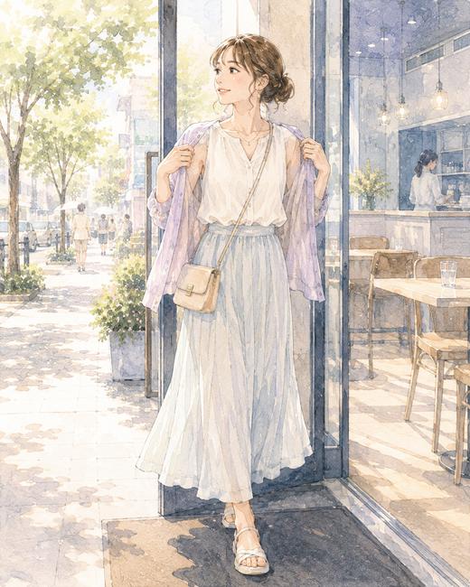 夏の初デートで薄手の羽織りを持つ女性