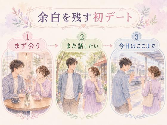 初デートを短時間から始めて延長や解散を選べる流れの図解