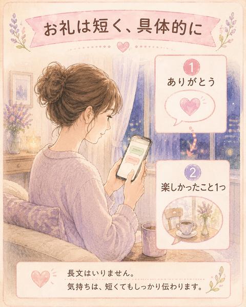 初デート後のお礼LINEをありがとうと楽しかったこと一つでまとめる図