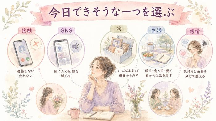元彼を忘れるためではなく生活を取り戻す7つの段階をまとめた図解