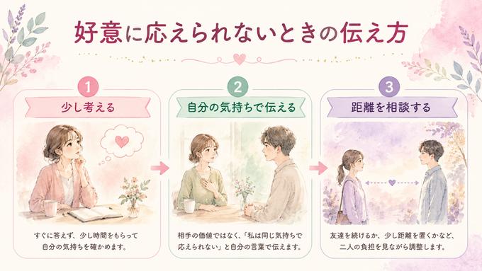 好意に応えられないときの返事を三段階で整理した図