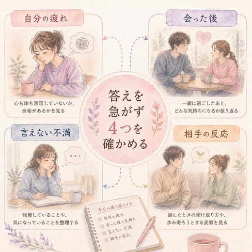 倦怠期か確かめるための4つの観察ポイントを示した図