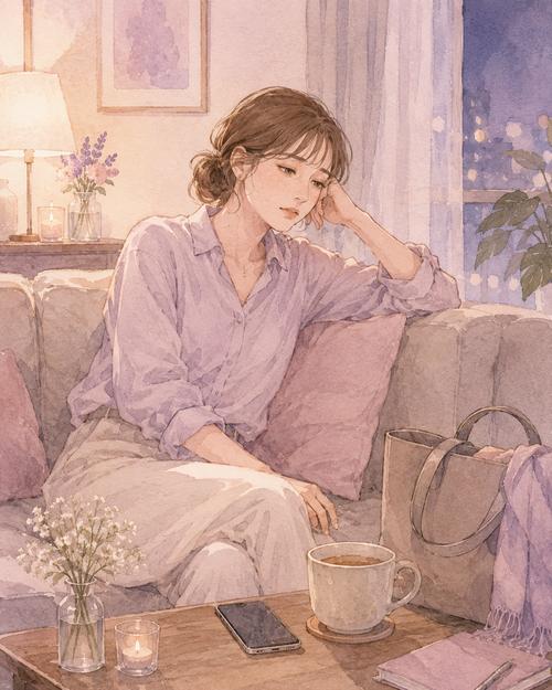 仕事や家の疲れでソファに座りスマホを見る気力がない女性