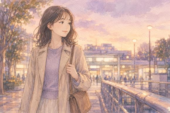 デートの帰り道に穏やかな表情で歩く女性